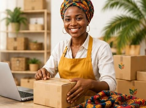 Entrepreneur packing an order